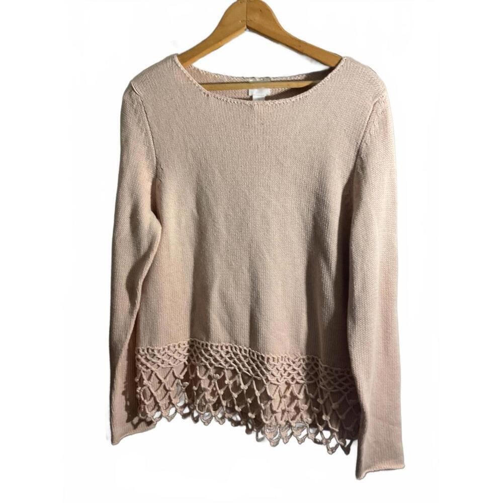 Chico's Light Pink Sweater with Crochet Hem Medium